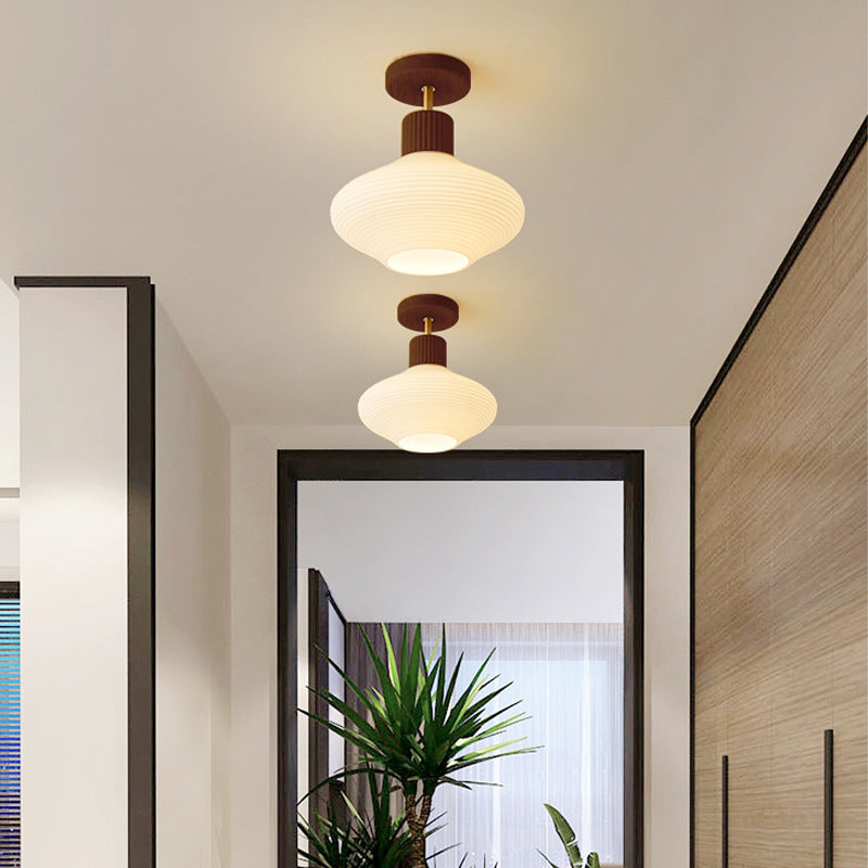 Warm ceiling lighting for living room and dining area – Ceiling lamp in walnut and wood with glass shade