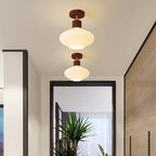 Warm ceiling lighting for living room and dining area – Ceiling lamp in walnut and wood with glass shade