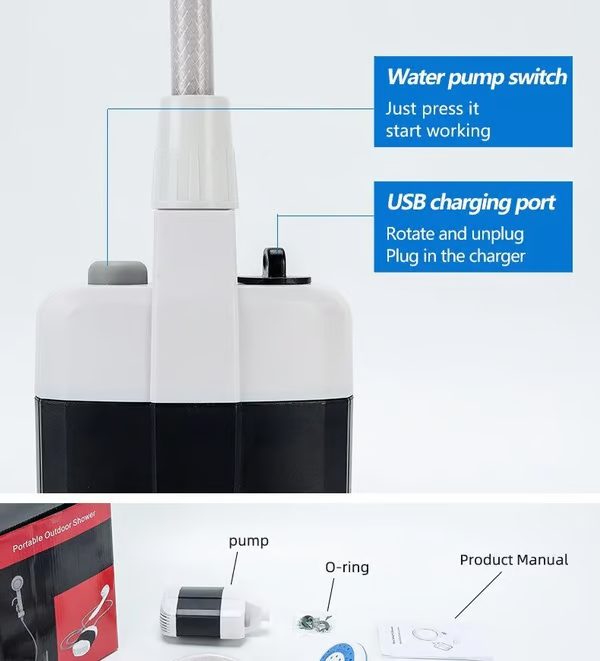 Portable Outdoor Shower for Camping and Travel – USB Camping Shower with Rechargeable Battery