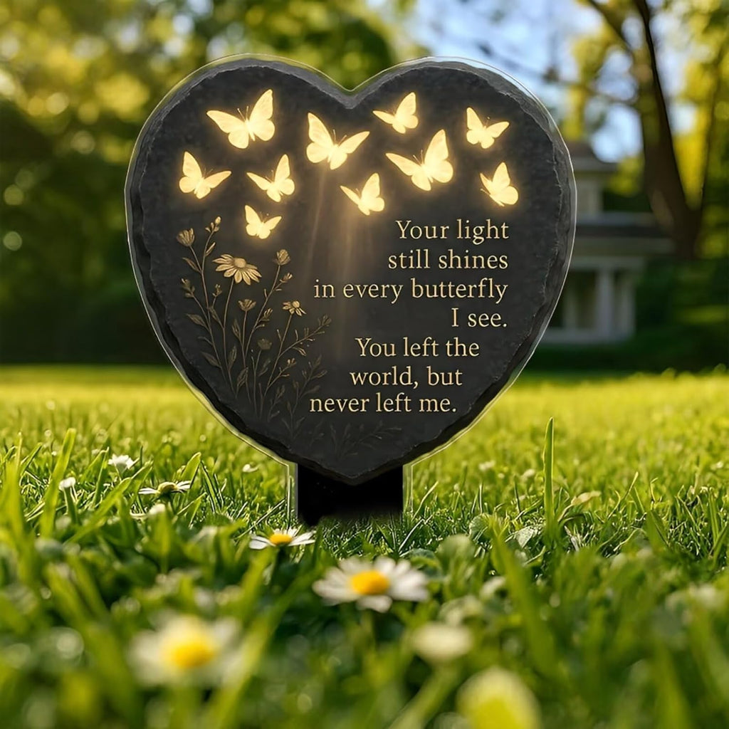 Memorial Garden Decoration with Warm Lighting – Acrylic Butterfly Heart Plaque with LED Light