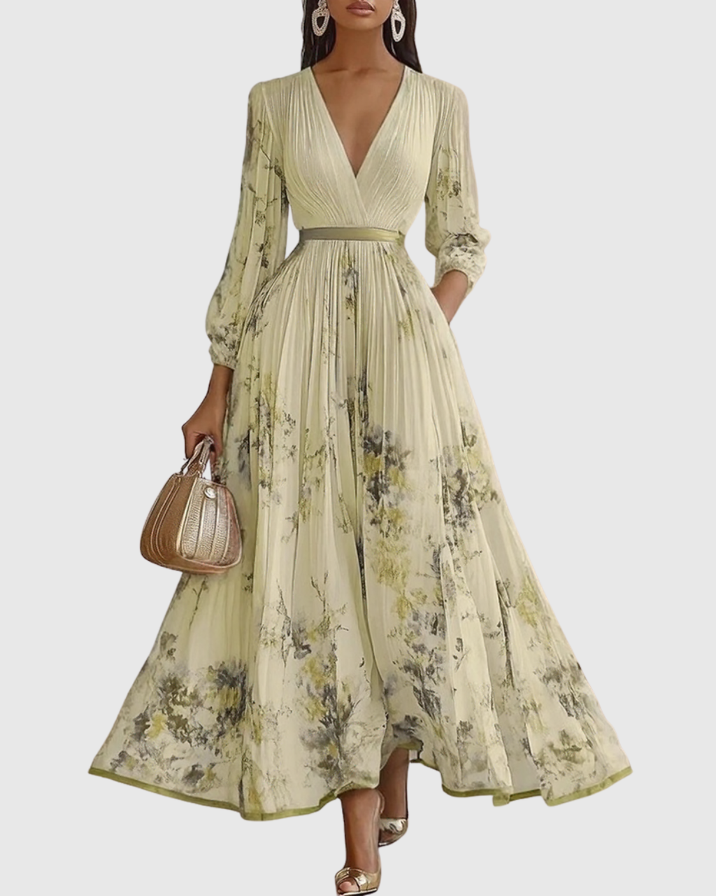 Elegant maxi dress for parties and special occasions – Pleated dress for women