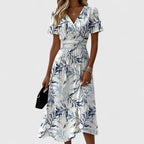 Patterned midi dress for summer and everyday wear – Dress with V-neck for women