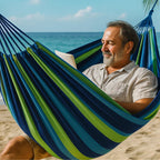 Comfortable Outdoor Relaxation for Garden and Camping – Striped Hammock with Foldable Frame
