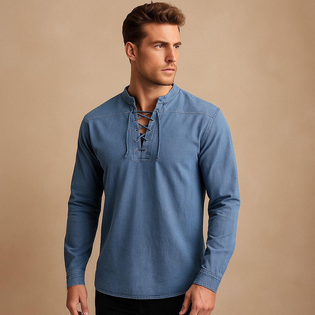 V-neck shirt for everyday use – Button-up shirt for men