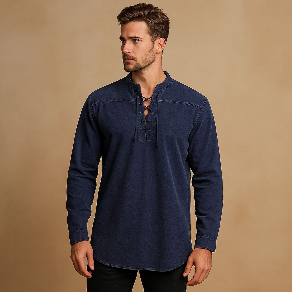 V-neck shirt for everyday use – Button-up shirt for men