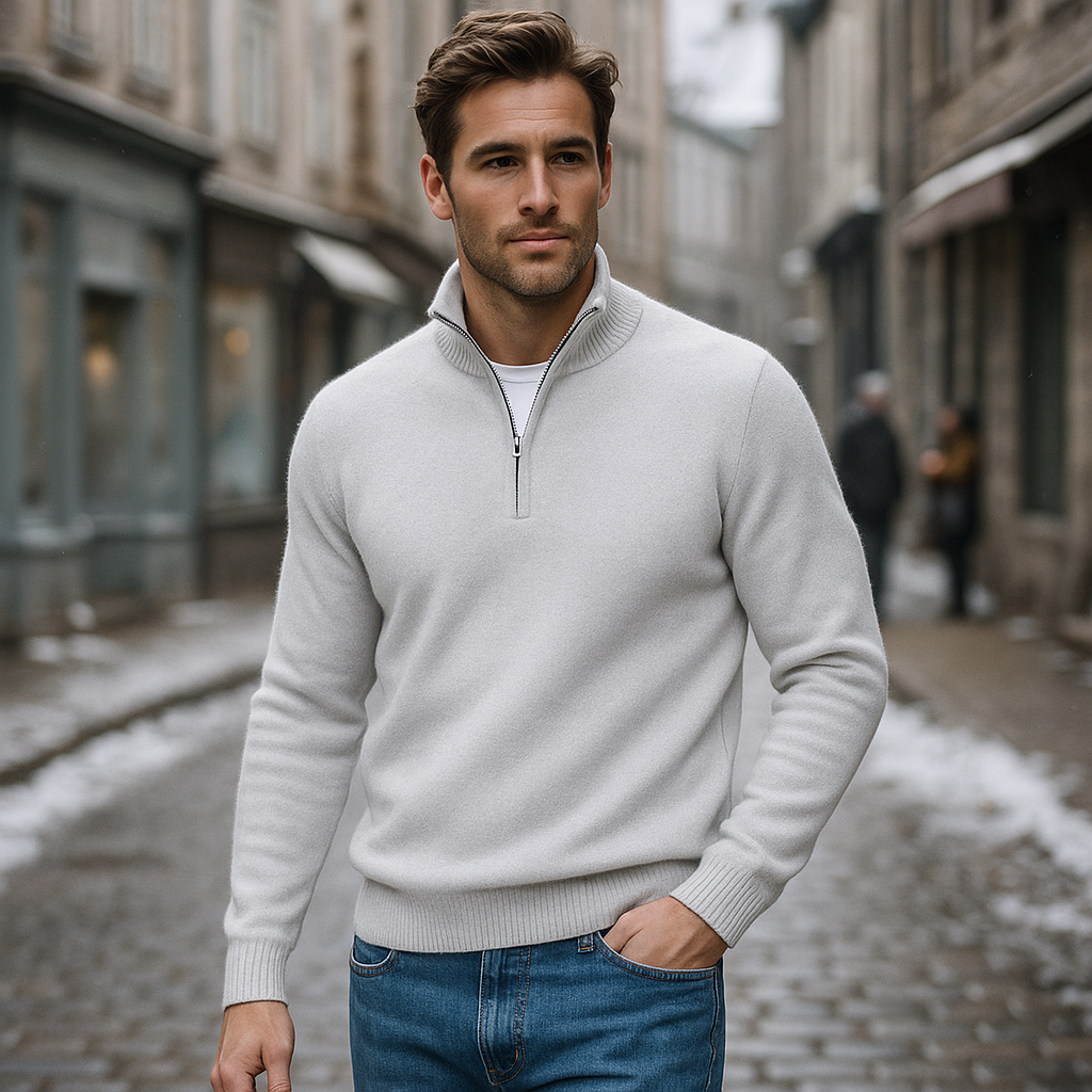 Warm zip-up sweater for cold days – Long-sleeved sweater for men