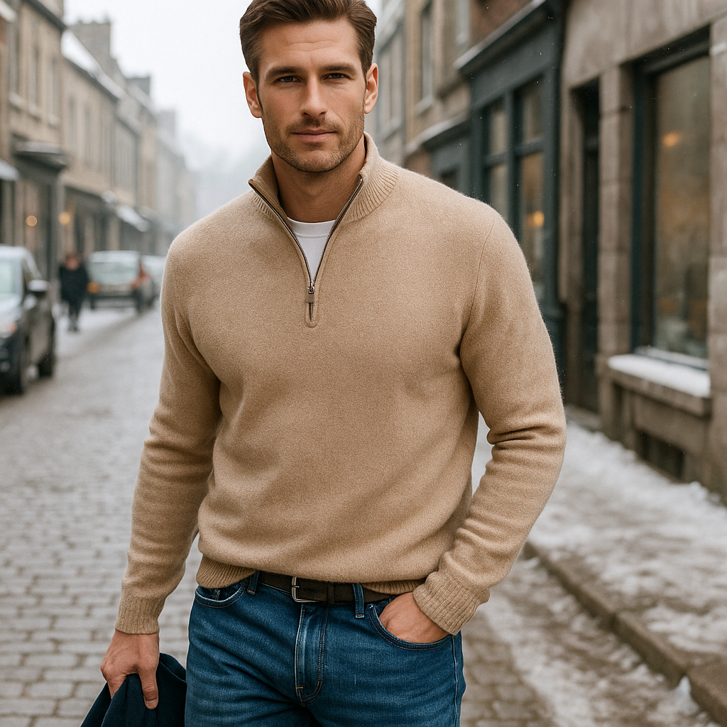Warm zip-up sweater for cold days – Long-sleeved sweater for men