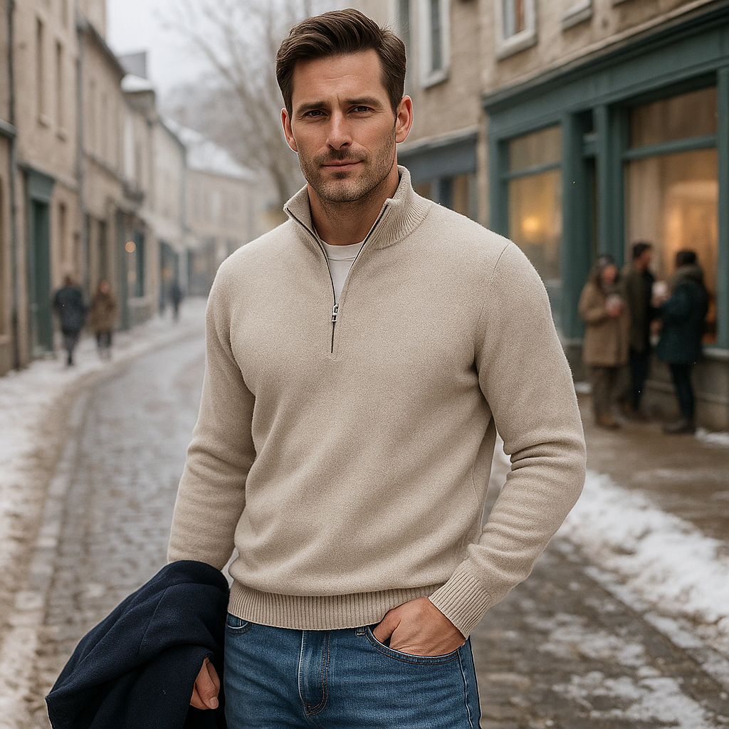 Warm zip-up sweater for cold days – Long-sleeved sweater for men