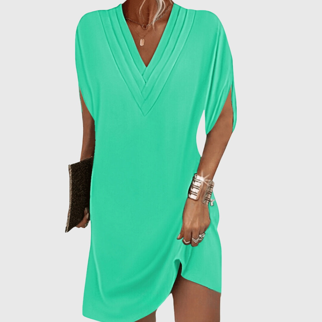 Loose midi dress for everyday wear and vacation – V-neck dress for women
