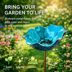 Decorative Bird Bath for Garden Spaces – Metal Flower Stake with Bird Bath