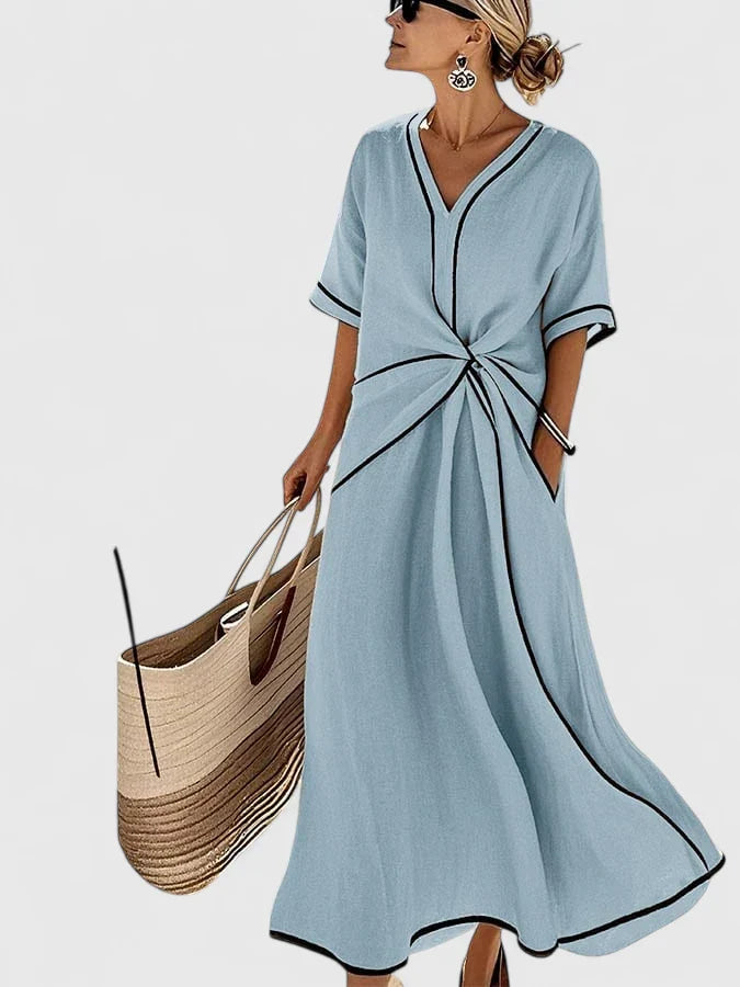 Long dress for vacation and everyday wear – Loose V-neck dress for women