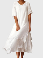 Loose layered dress for summer and vacation – Midi dress with short sleeves for women