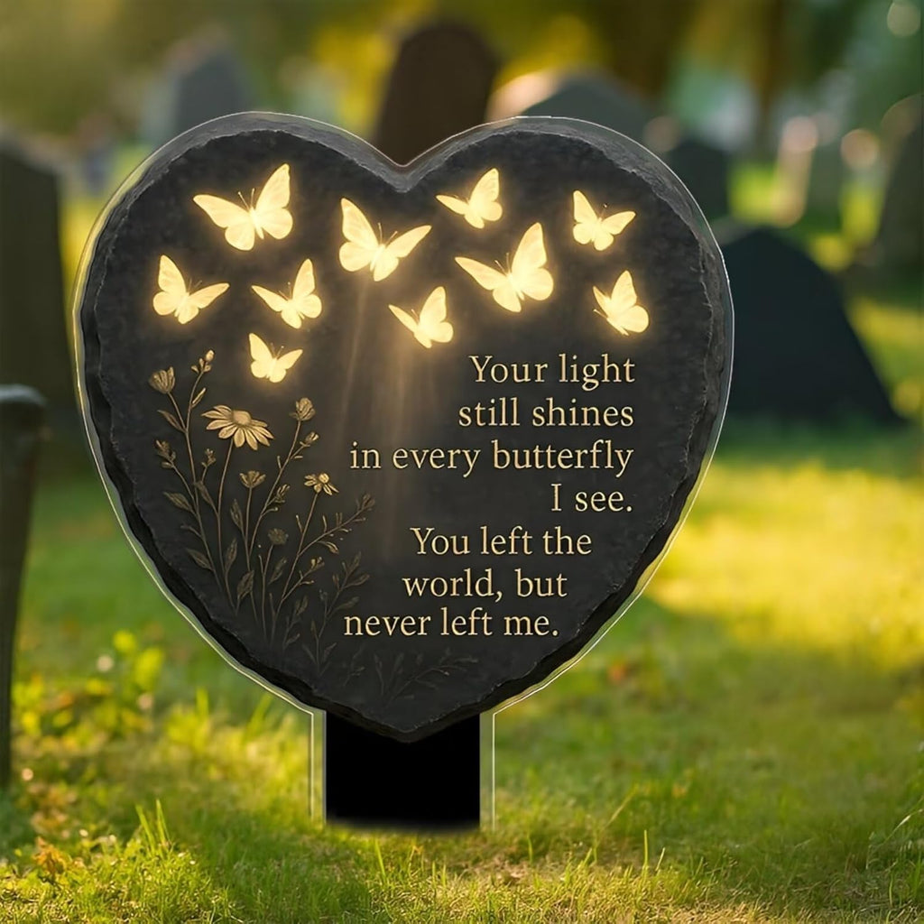 Memorial Garden Decoration with Warm Lighting – Acrylic Butterfly Heart Plaque with LED Light