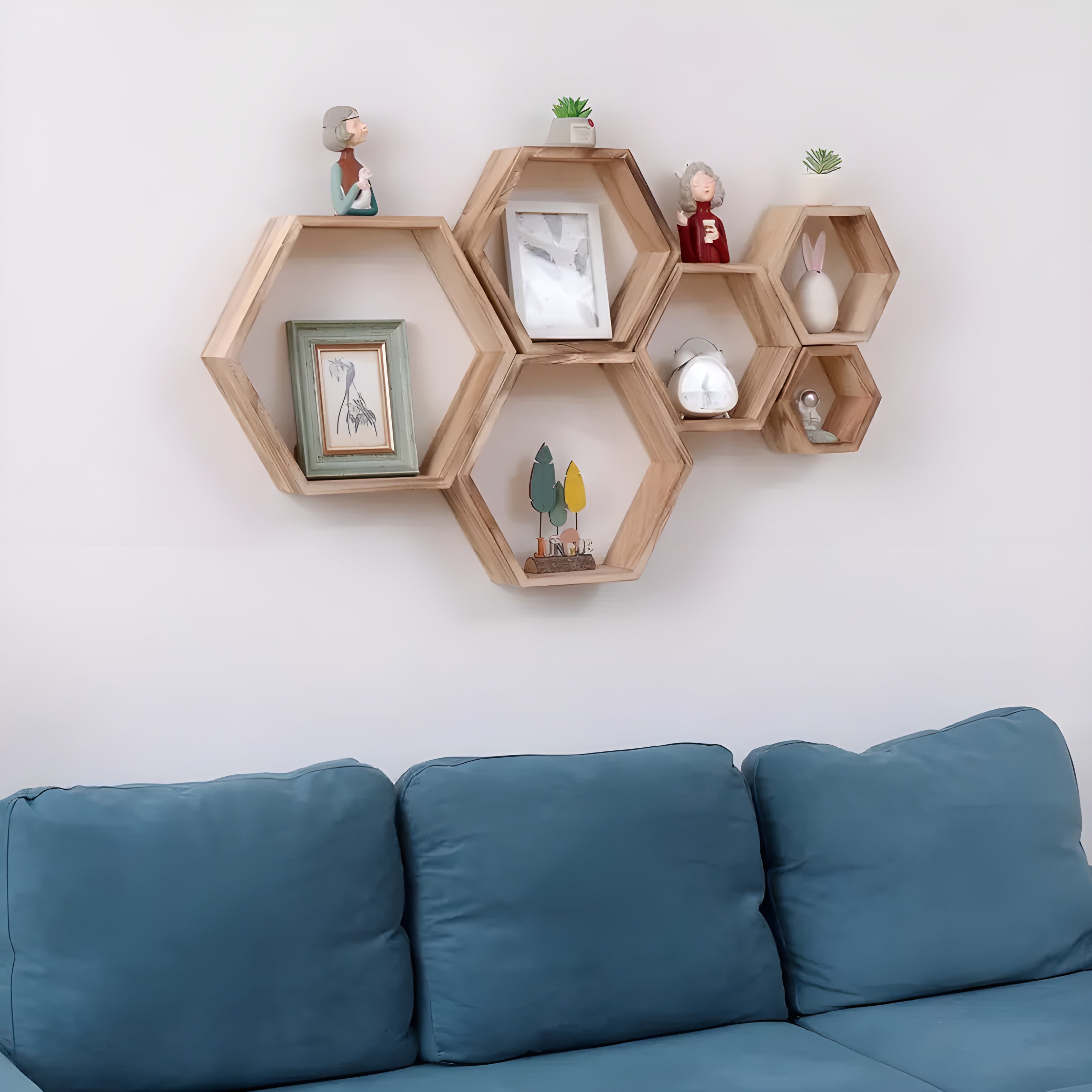 Væghylder i sekskantet design sæt med 5
