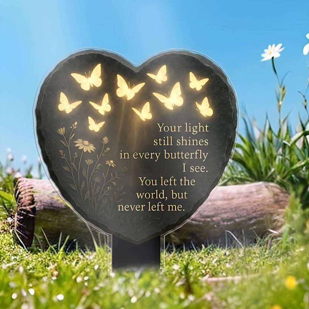 Memorial Garden Decoration with Warm Lighting – Acrylic Butterfly Heart Plaque with LED Light