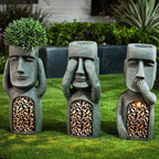 Decorative Planter with Solar Lighting for Garden Spaces – Abstract Face Planter with LED Light