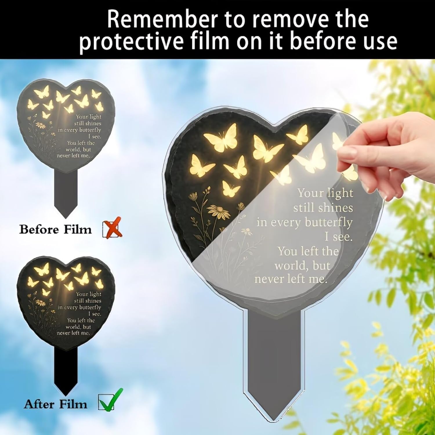 Memorial Garden Decoration with Warm Lighting – Acrylic Butterfly Heart Plaque with LED Light