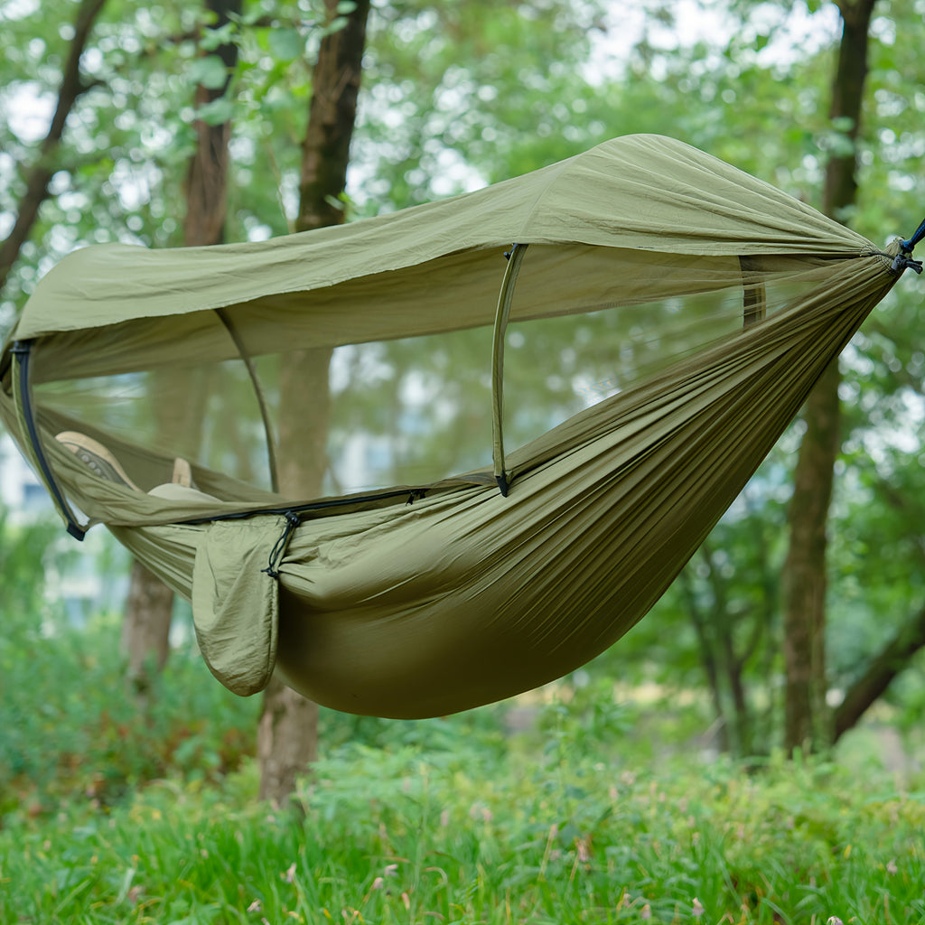 Comfortable Outdoor Relaxation for Camping and Travel – Hammock with Mosquito Net and Sunshade