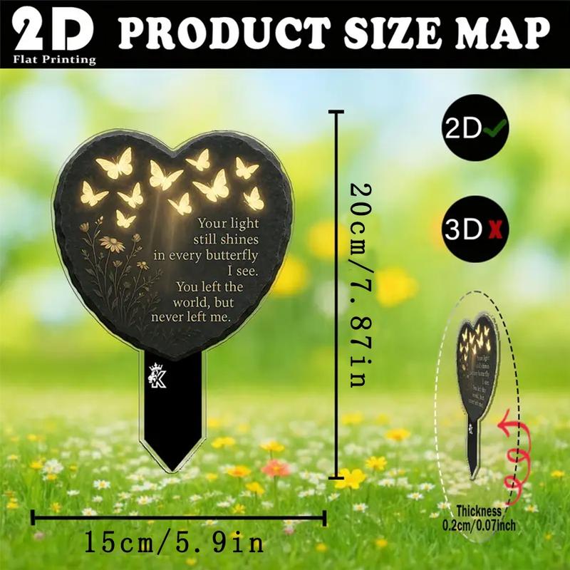 Memorial Garden Decoration with Warm Lighting – Acrylic Butterfly Heart Plaque with LED Light
