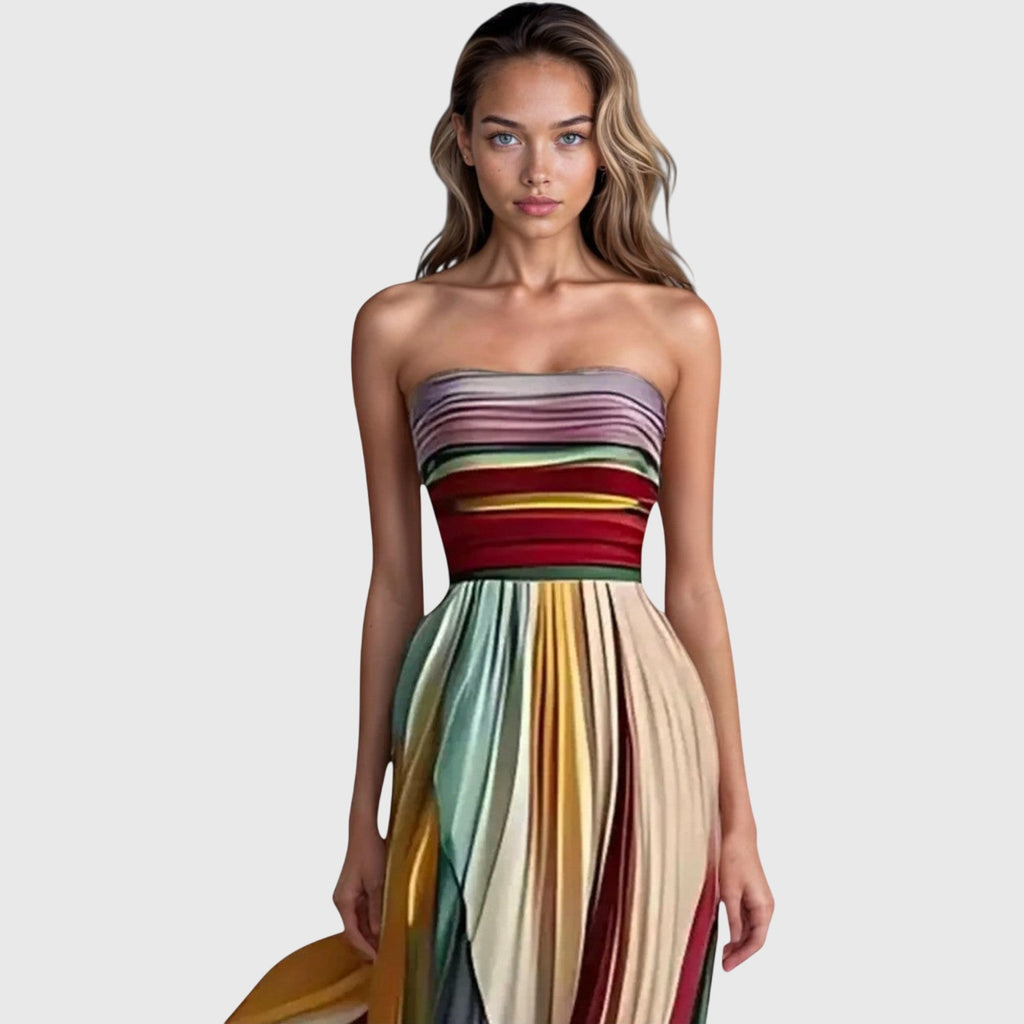 Long dress with colorful design for parties and special occasions – Strapless dress for women