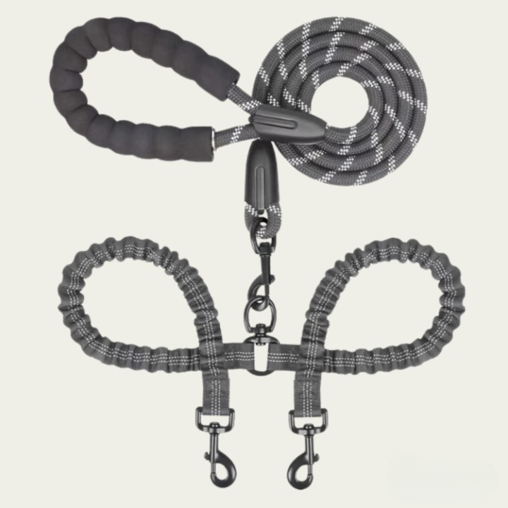 Tangle-Free Dog Walking for Two Pets – Double Dog Leash with 360° Swivel
