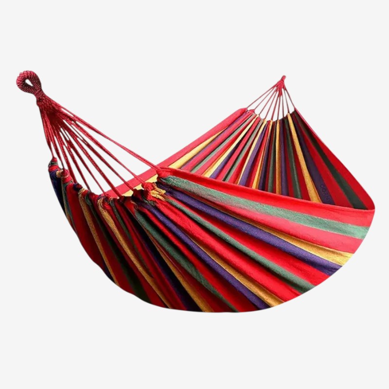 Comfortable Outdoor Relaxation for Garden and Camping – Striped Hammock with Foldable Frame