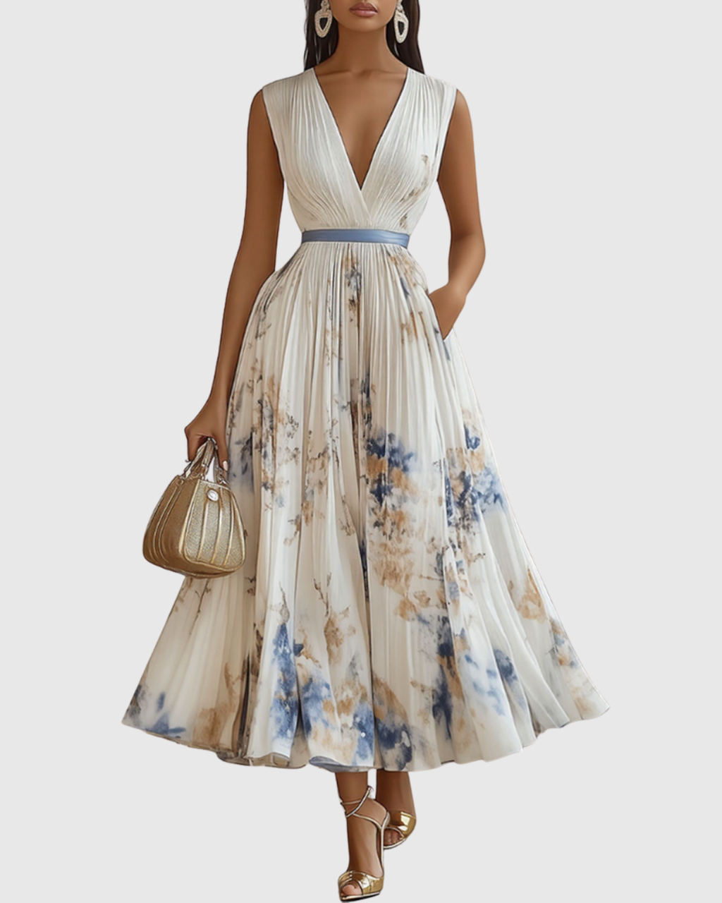 Elegant maxi dress for parties and special occasions – Pleated dress for women