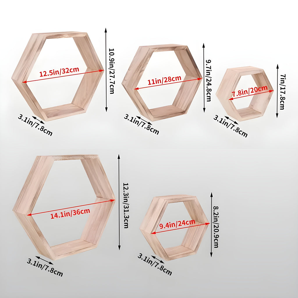 Væghylder i sekskantet design sæt med 5