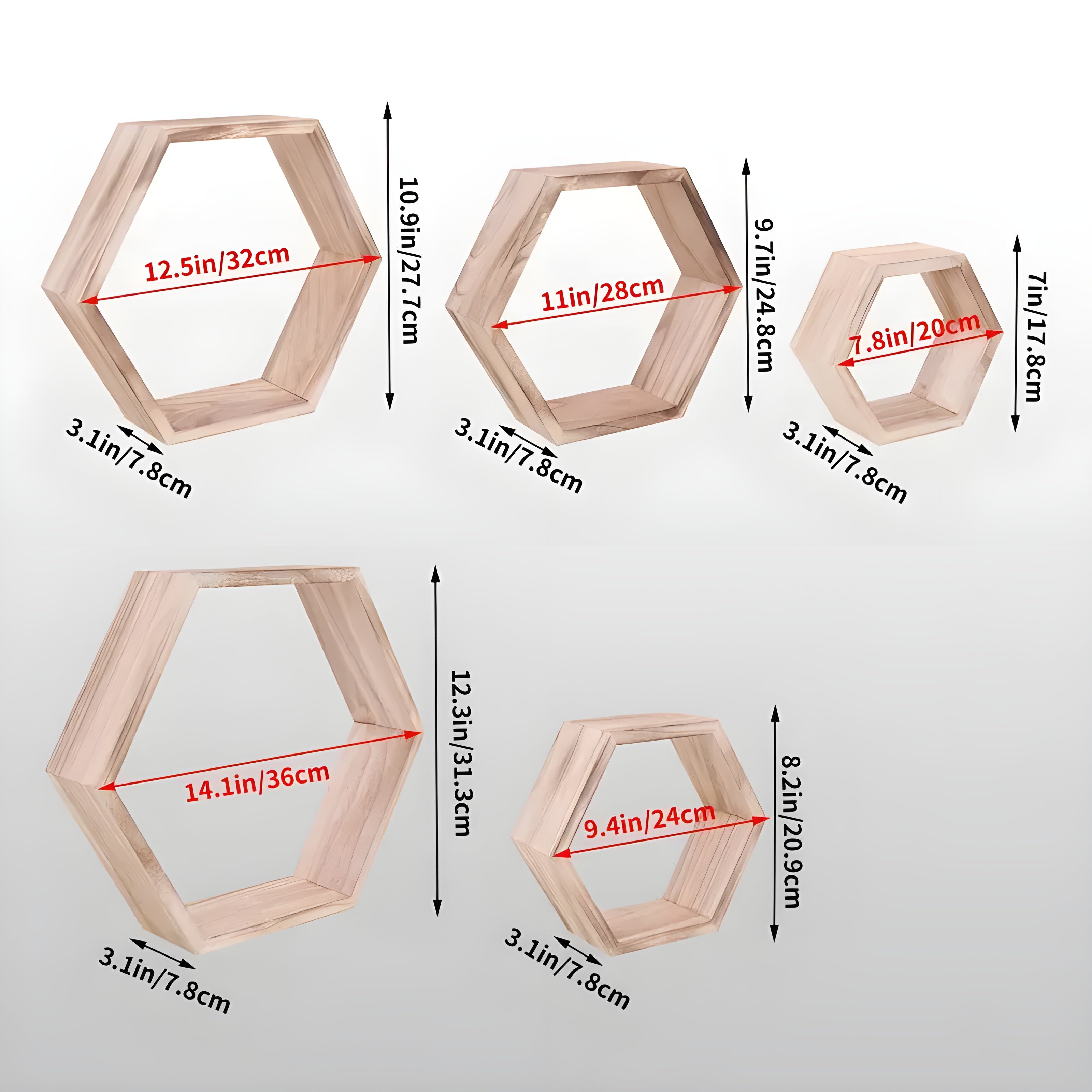 Væghylder i sekskantet design sæt med 5