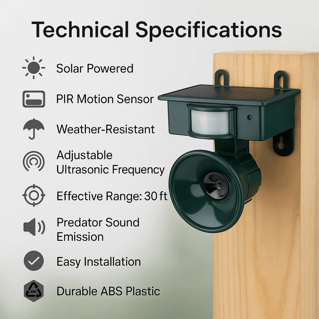 Solar Bird Protection for Garden Areas – Bird Repellent Device with Motion Sensor and Sound Deterrent