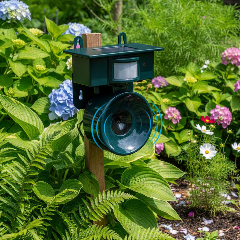 Solar Bird Protection for Garden Areas – Bird Repellent Device with Motion Sensor and Sound Deterrent