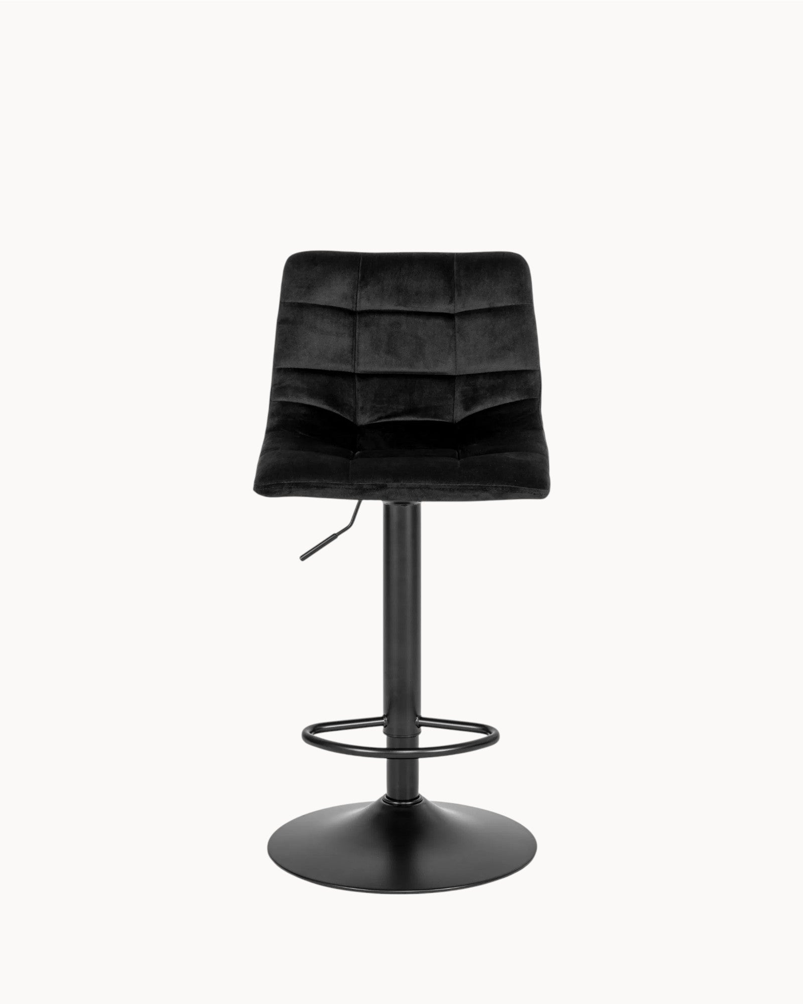 Middelfart Velvet – Luksuriøs sort velourbarstol med metalramme og justerbar højde
