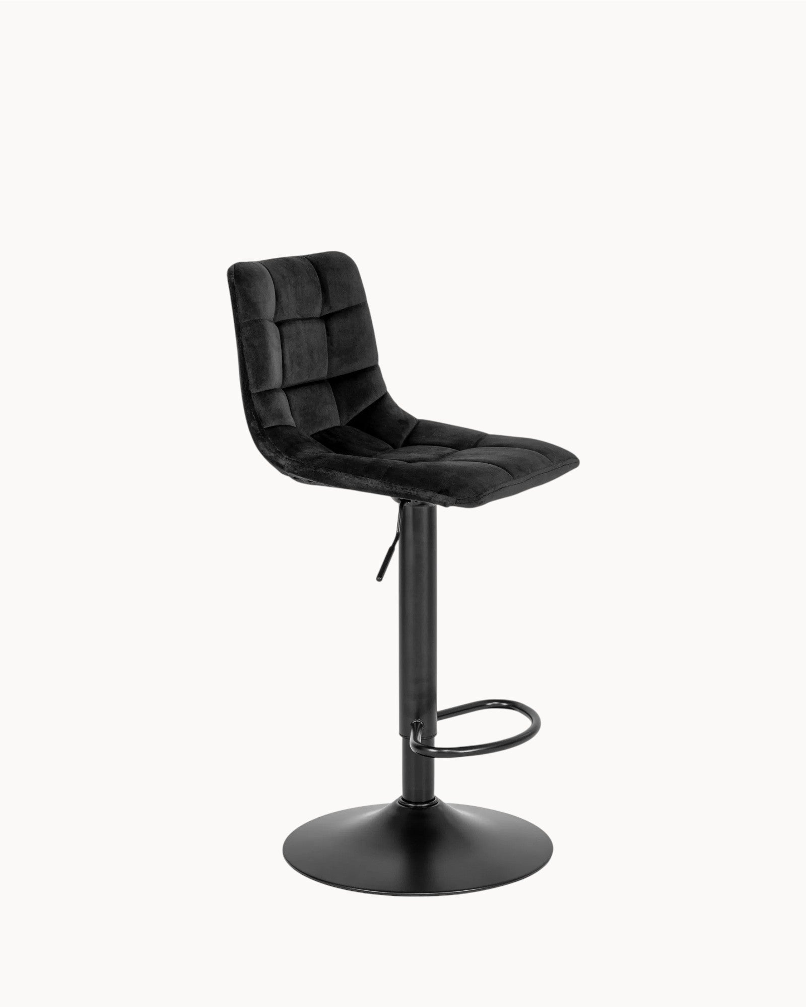 Middelfart Velvet – Luksuriøs sort velourbarstol med metalramme og justerbar højde