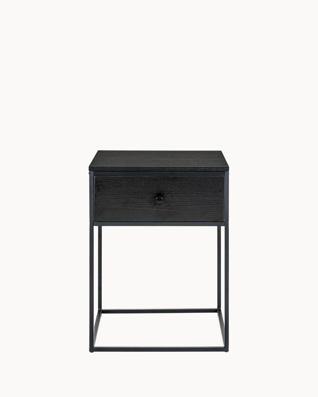 Noir Table – Sort sidebord med skuffe og metalramme, 40x40x55 cm