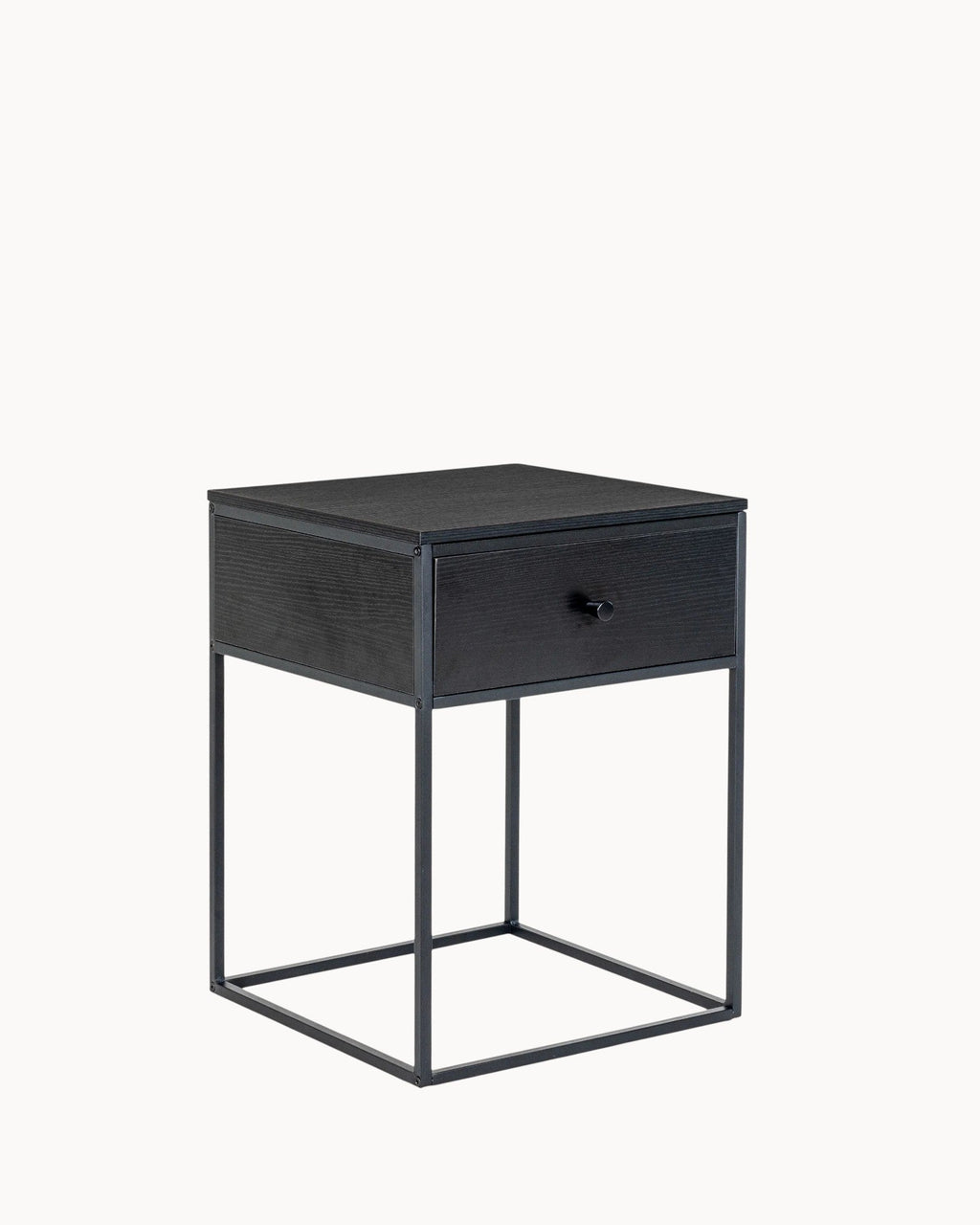 Noir Table – Sort sidebord med skuffe og metalramme, 40x40x55 cm