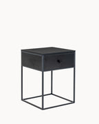 Noir Table – Sort sidebord med skuffe og metalramme, 40x40x55 cm