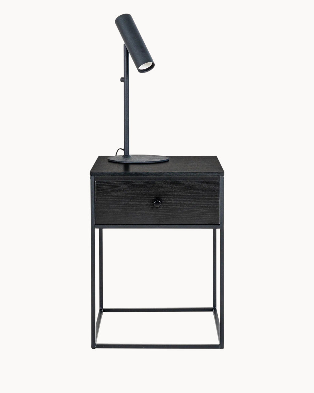 Noir Table – Sort sidebord med skuffe og metalramme, 40x40x55 cm