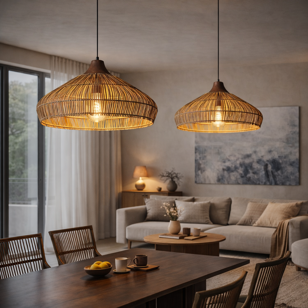 Pendellampe i Rattan til Indendørs Brug