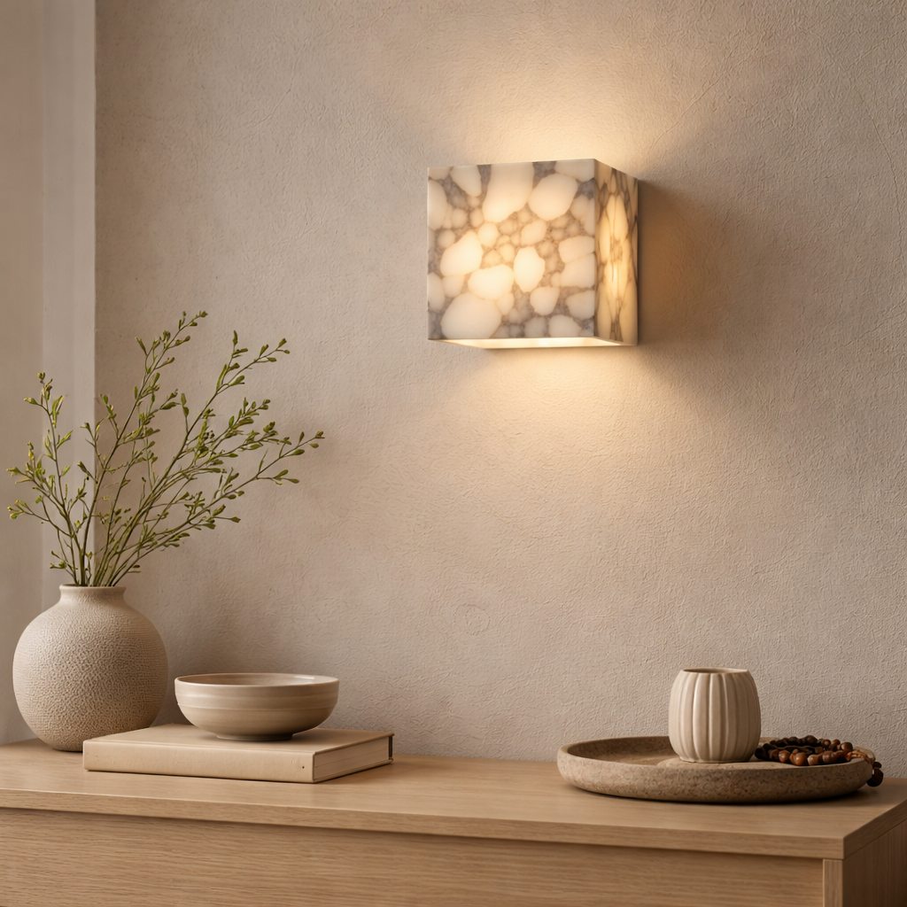 Væglampe i Marmor med Kubisk Form