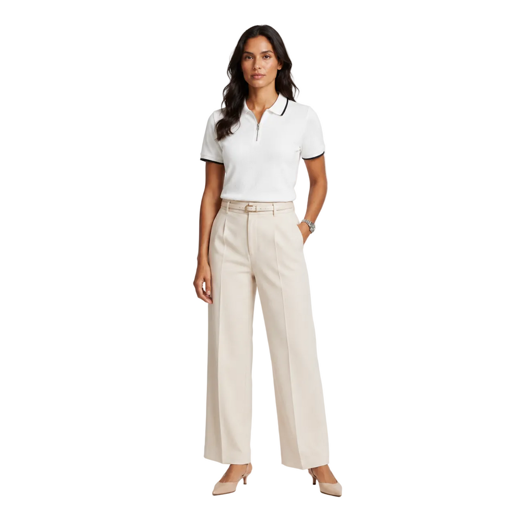 Casual polo for everyday use – Textured polo with half zipper for women