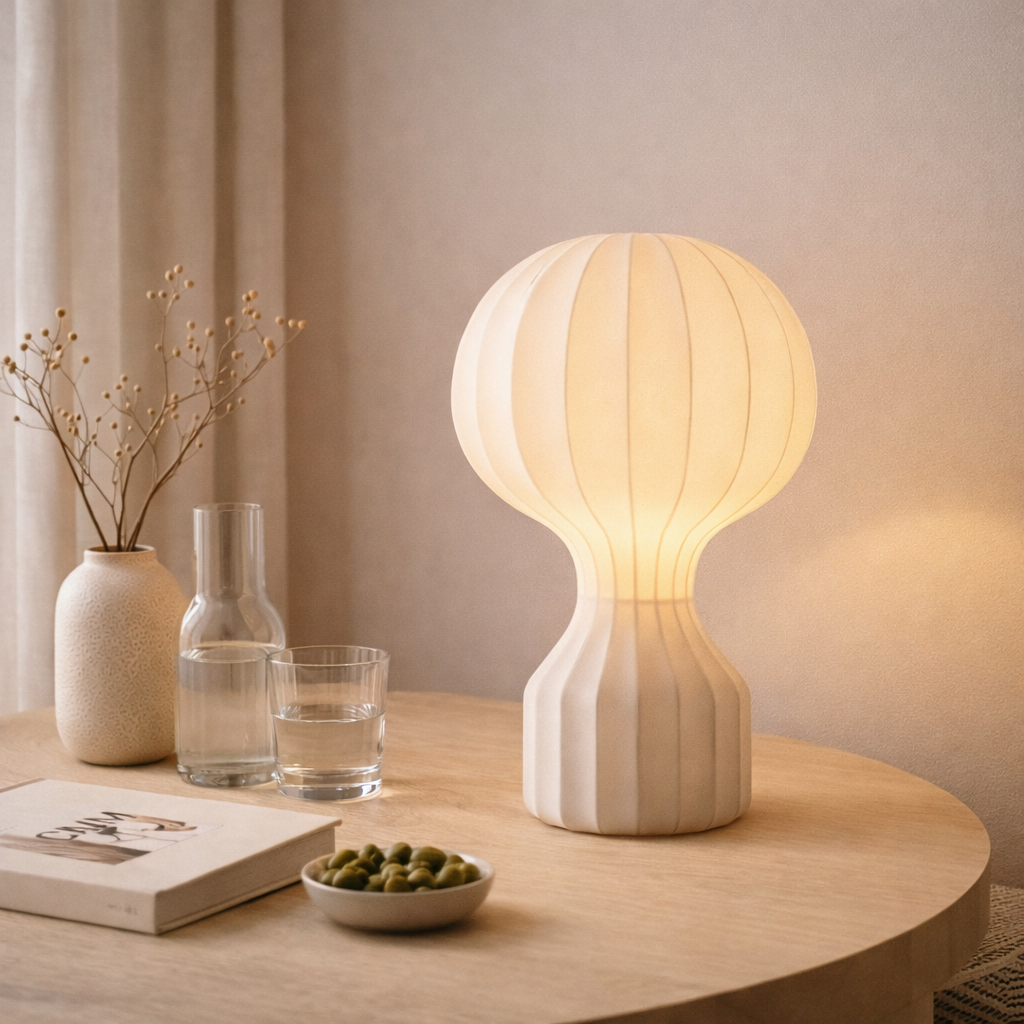 Bordlampe i Wabi Sabi Stil med Silkeskærm