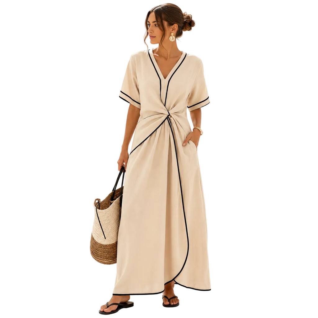 Long dress for vacation and everyday wear – Loose V-neck dress for women
