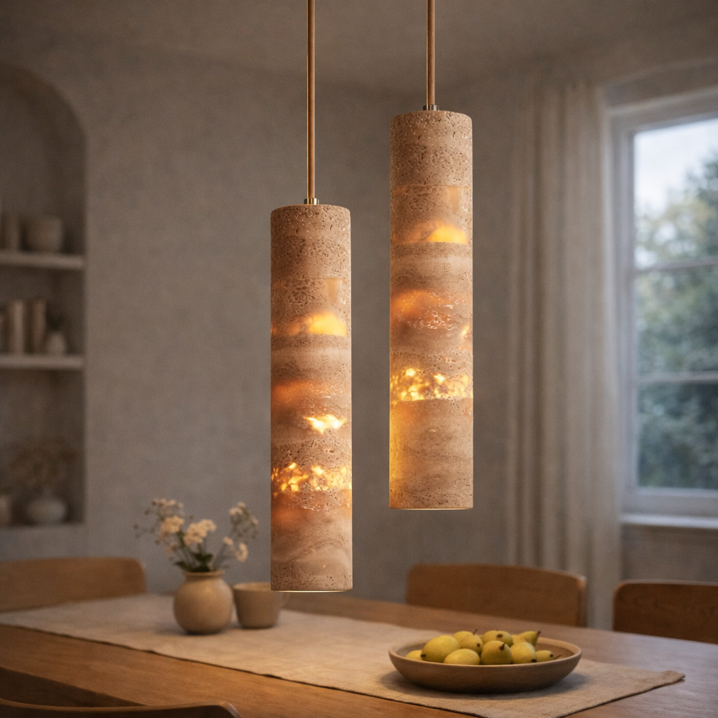 Cylindrisk Pendellampe i Natursten til Indendørs Brug