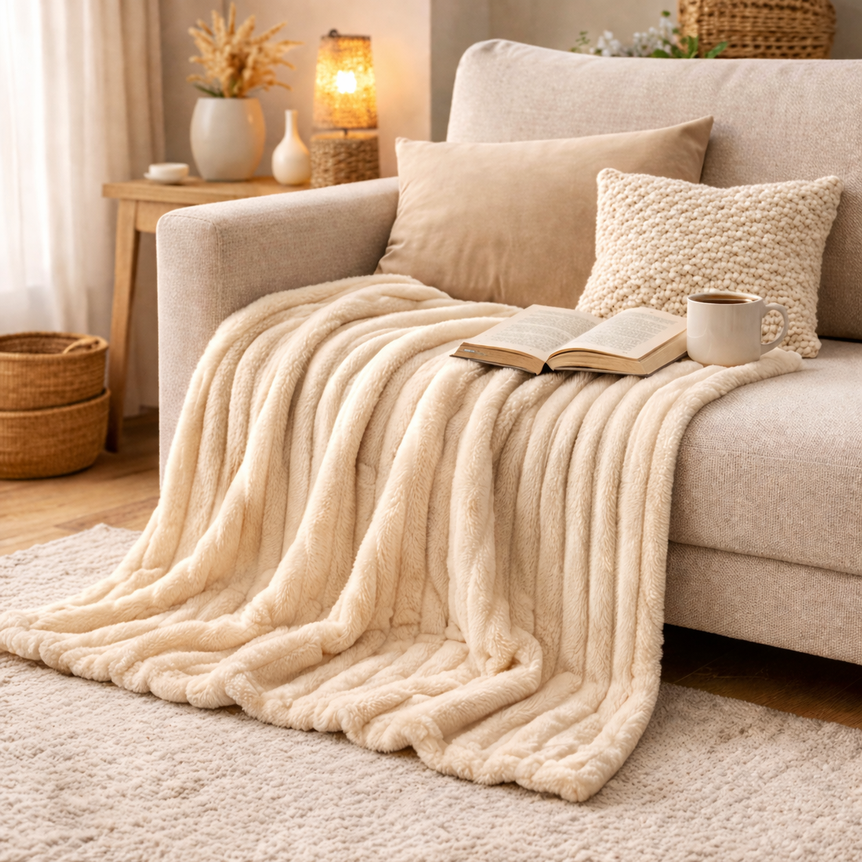 Flannel fleece blanket with striped pattern