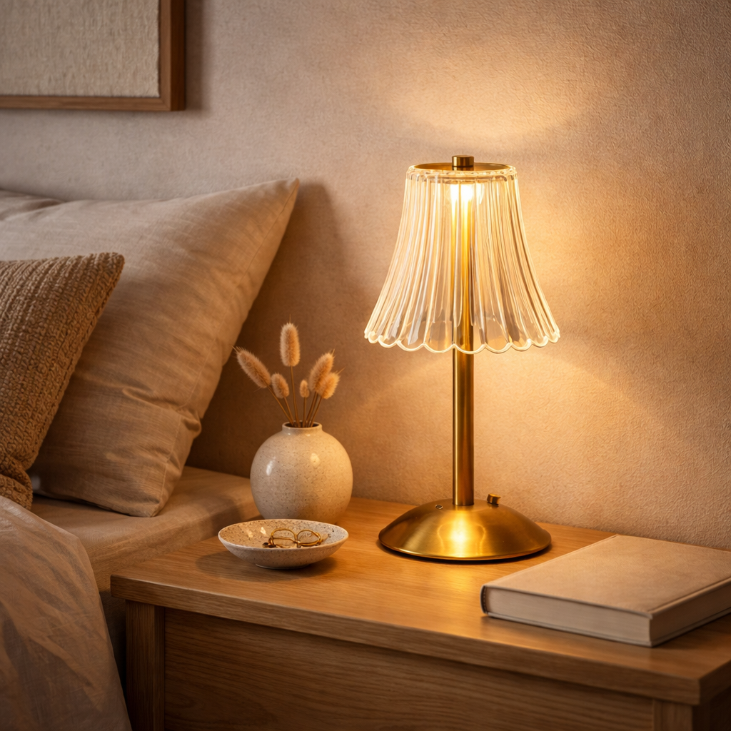 Bordlampe med Blomsterinspireret Form til Indendørs Brug