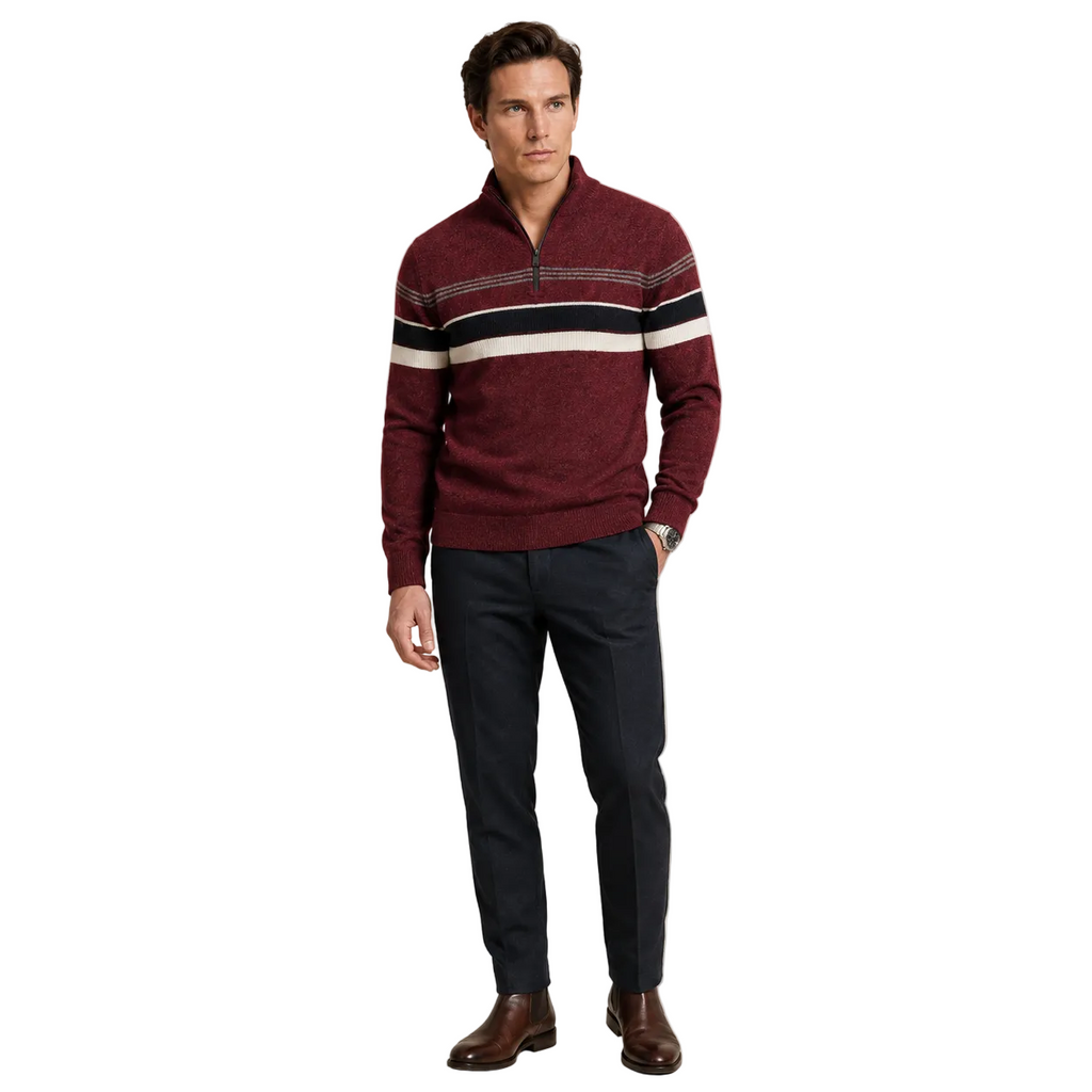 Knitted sweater for cold days – Sweater with half zipper and striped design for men