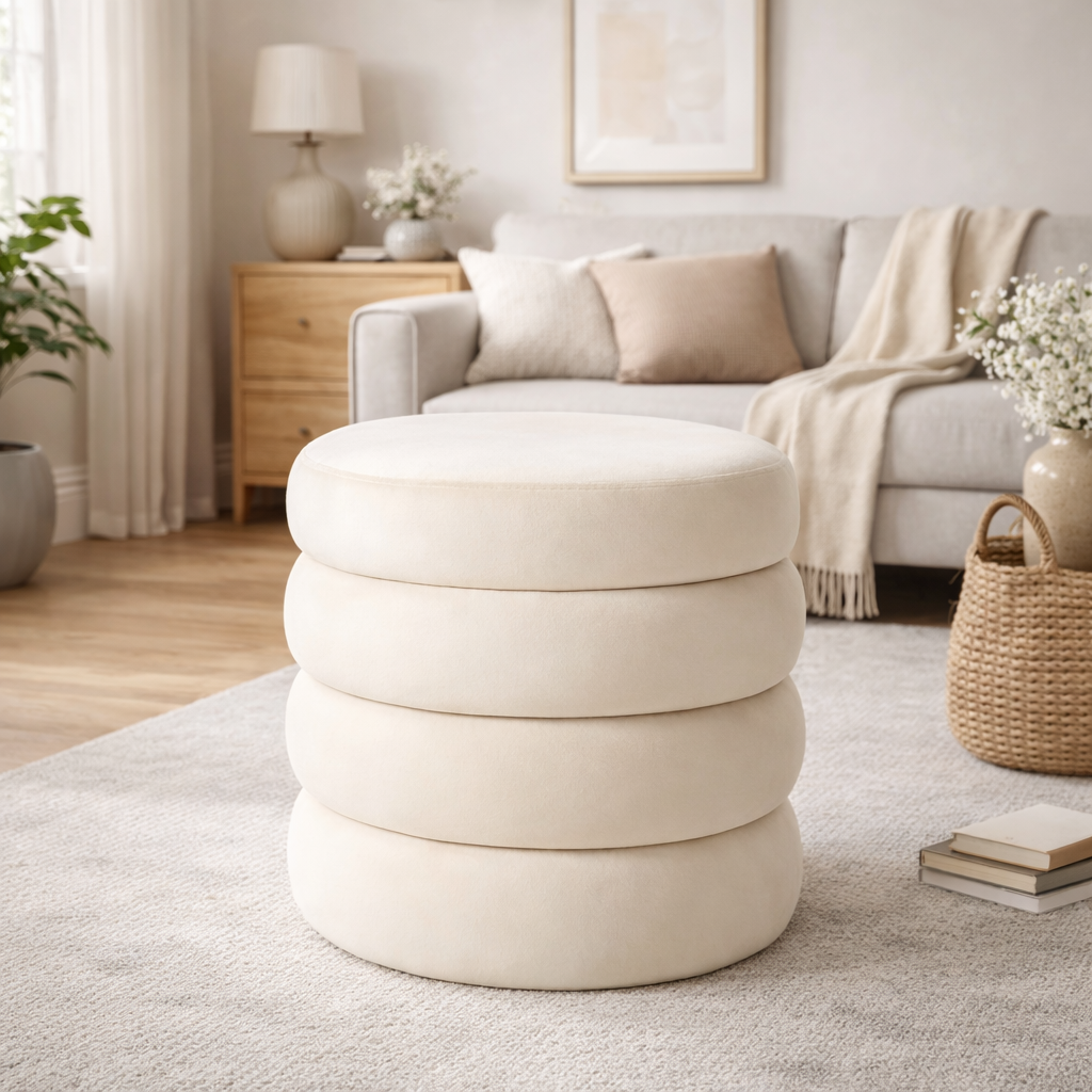 Comfortable seating for living room and bedroom – Round stool in velvet