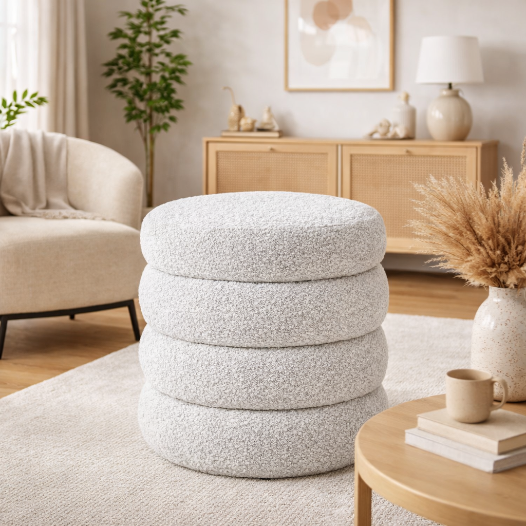 Comfortable seating for living room and bedroom – Round stool in velvet