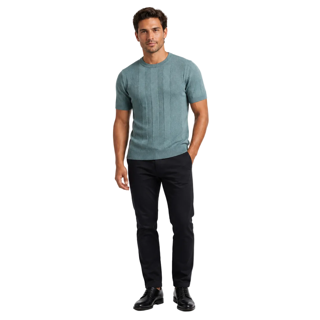Ribbed t-shirt for everyday use – Short-sleeved crew neck shirt for men