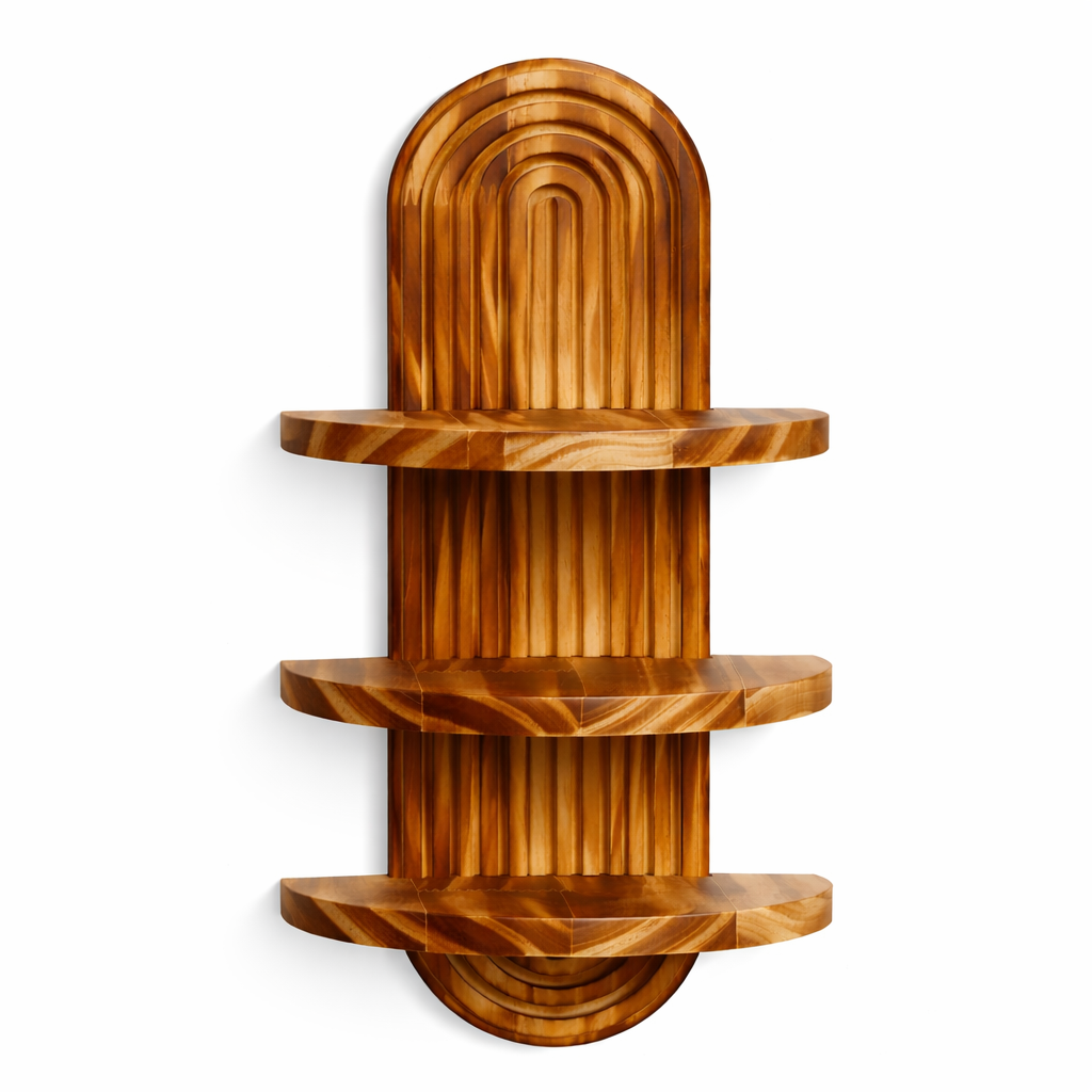 Wooden wall shelves with geometric design